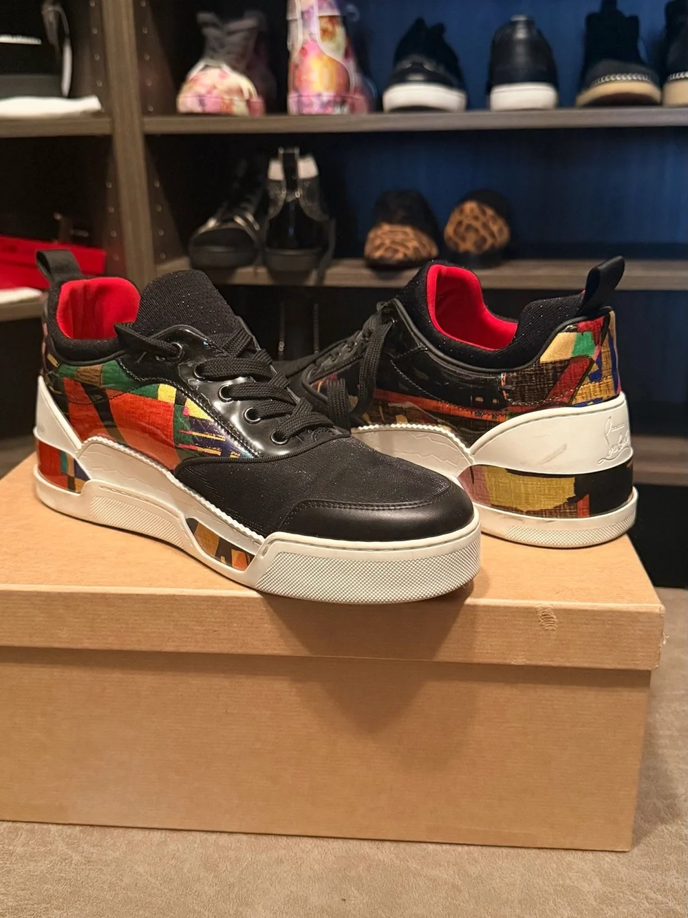 Christian Louboutin Men's Black Multicolor Low-Top Sneakers